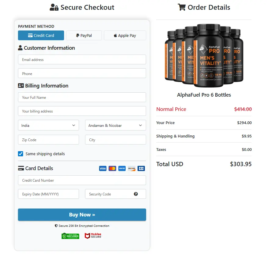 AlphaFuel Pro-order-page